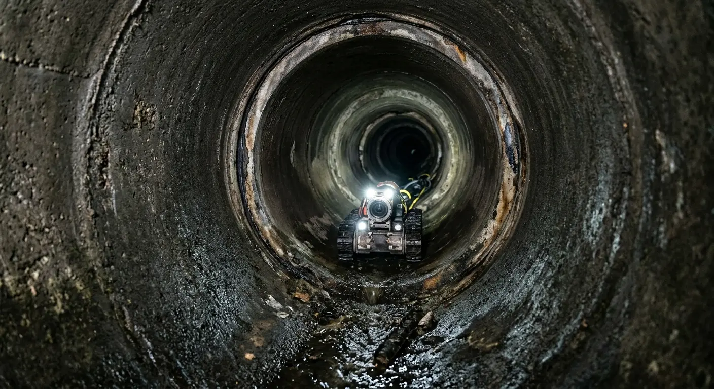 Robotic sewer camera inspecting pipe interior for Sewer Line Cleaning in Rosemount